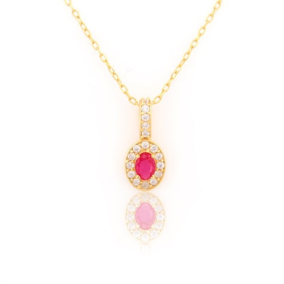 Pink Oval 92.5 Silver Pendant Chain