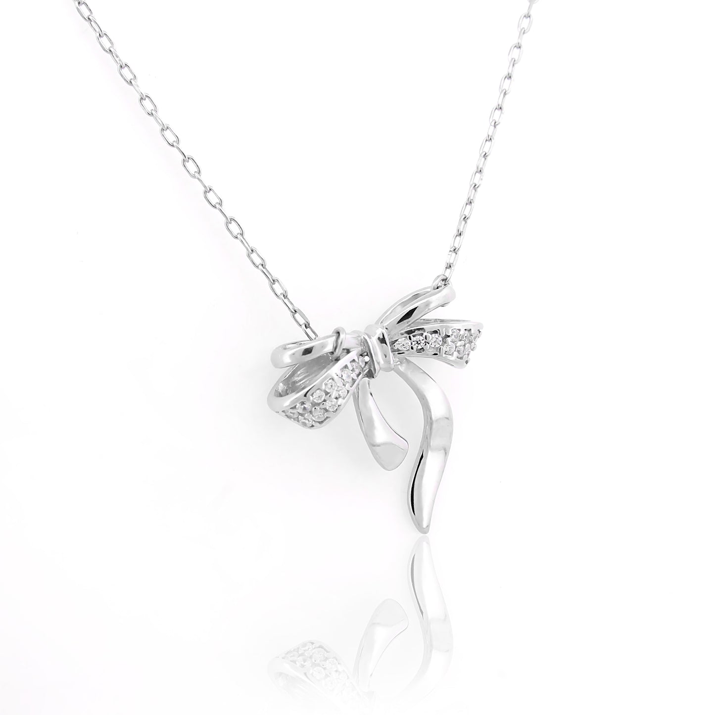 Bow Pendant with Sparkle 92.5 Silver Pendant Chain