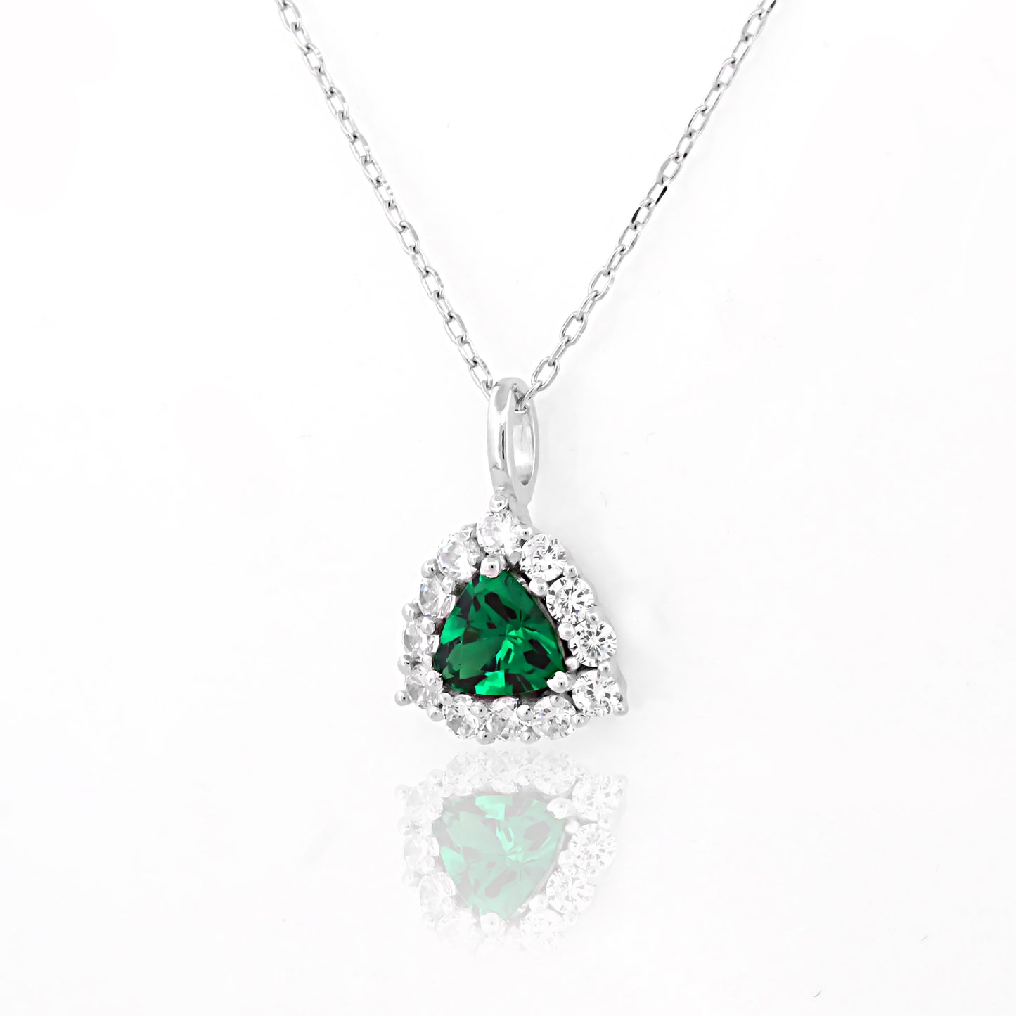 Triangle Halo Green Stone 92.5 Silver Pendant Chain
