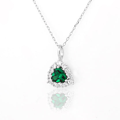 Triangle Halo Green Stone 92.5 Silver Pendant Chain