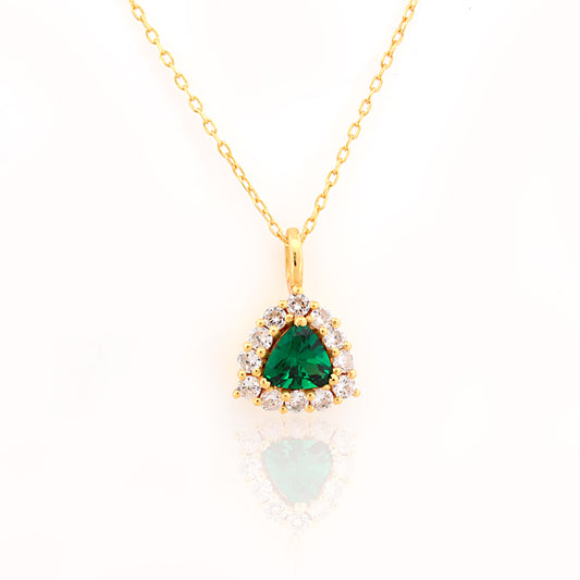 Triangle Halo Green Stone 92.5 Silver Pendant Chain