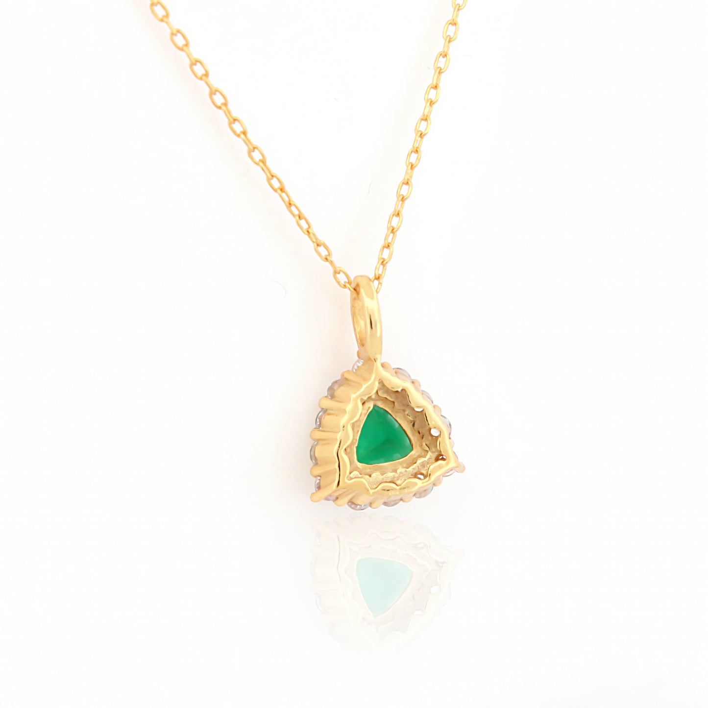 Triangle Halo Green Stone 92.5 Silver Pendant Chain
