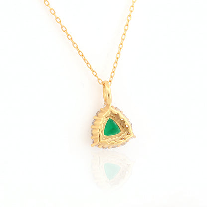 Triangle Halo Green Stone 92.5 Silver Pendant Chain