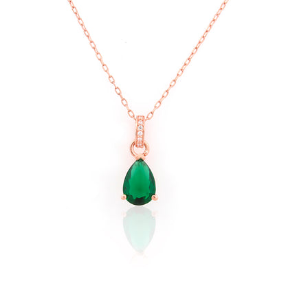 Teardrop Emerald 92.5 Silver Pendant Chain