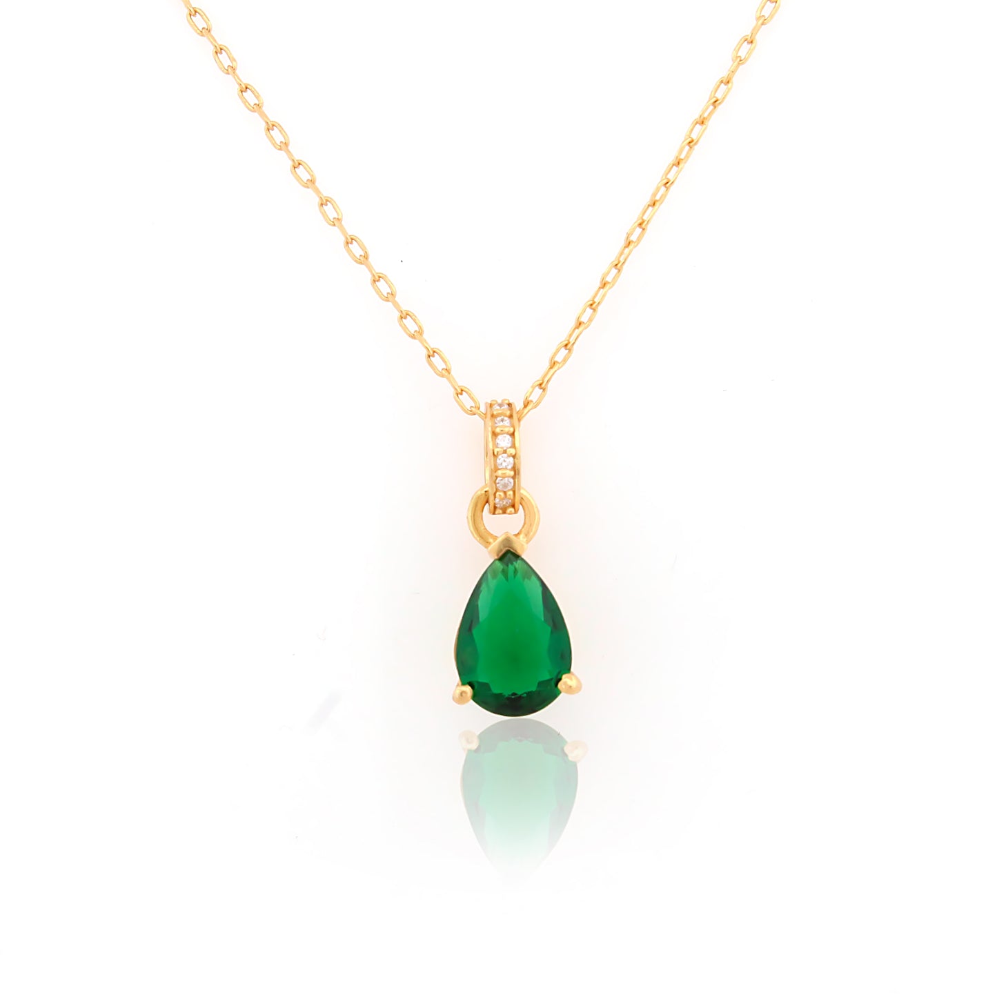 Teardrop Emerald 92.5 Silver Pendant Chain