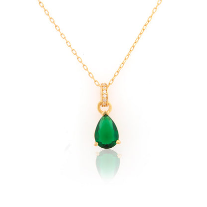 Teardrop Emerald 92.5 Silver Pendant Chain
