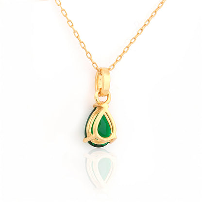Teardrop Emerald 92.5 Silver Pendant Chain