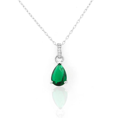 Teardrop Emerald 92.5 Silver Pendant Chain