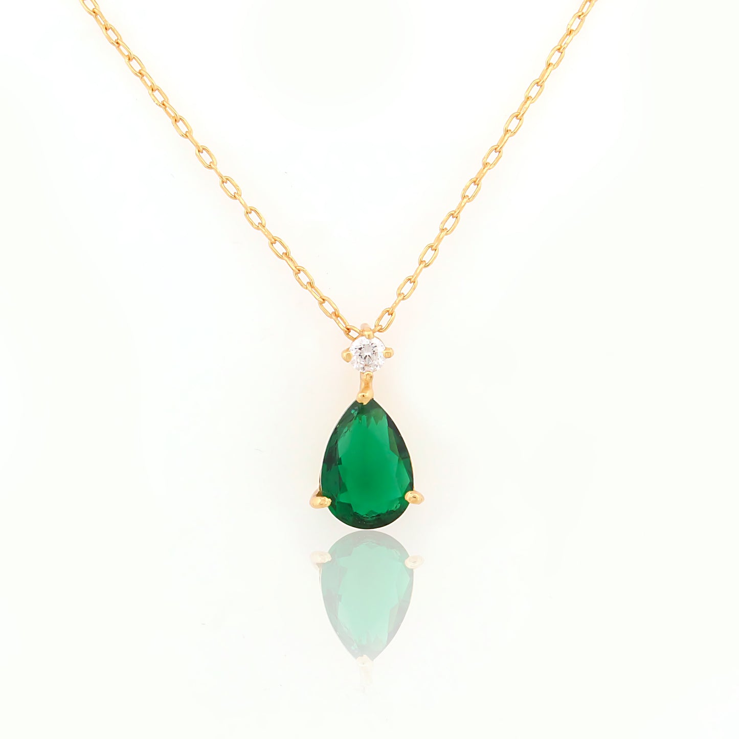 Green Teardrop Pendant in Silver Tone Frame
