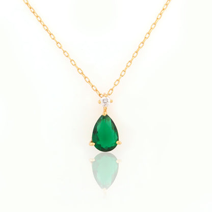 Green Teardrop Pendant in Silver Tone Frame