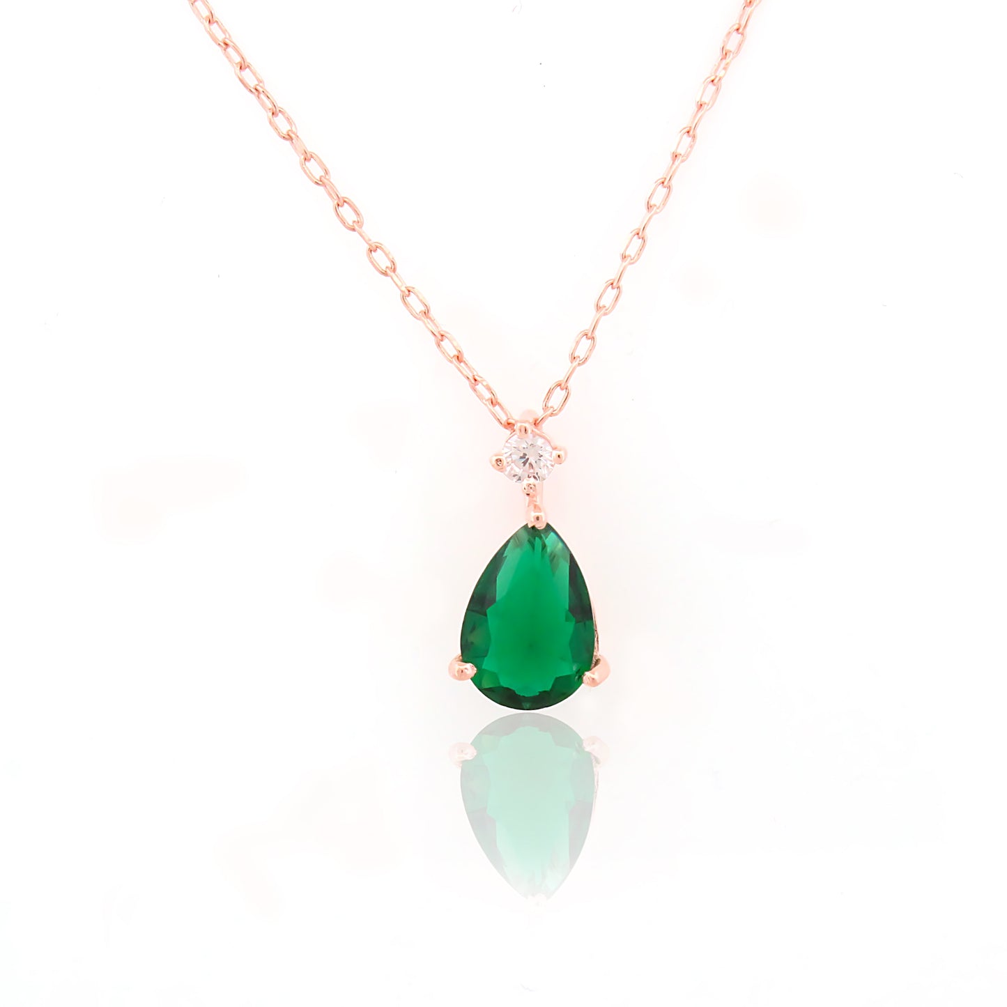 Green Teardrop Pendant in Silver Tone Frame