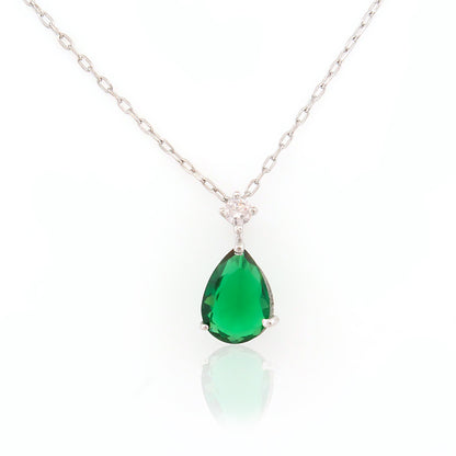 Green Teardrop Pendant in Silver Tone Frame