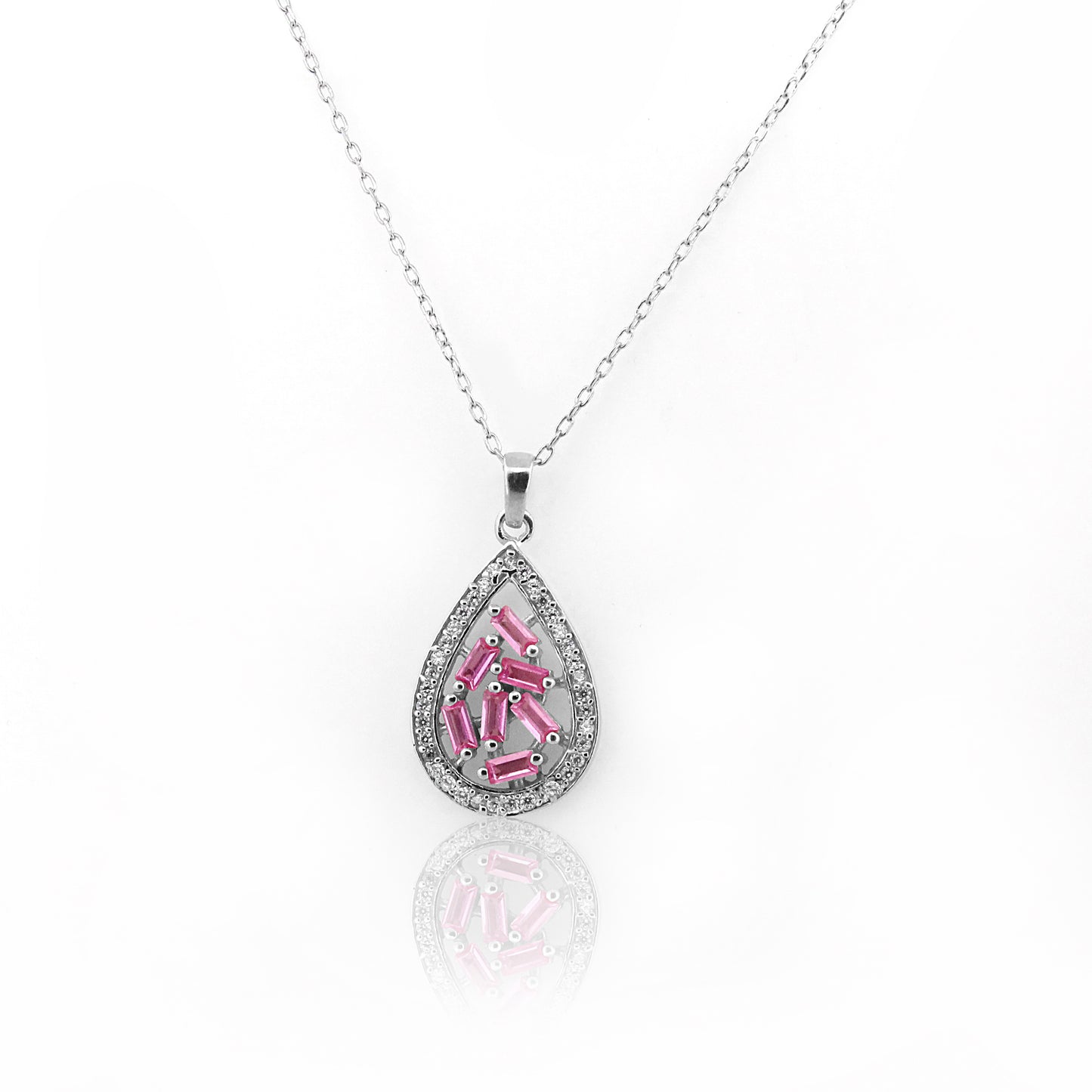 Mini Mosaic Teardrop Silver Necklace