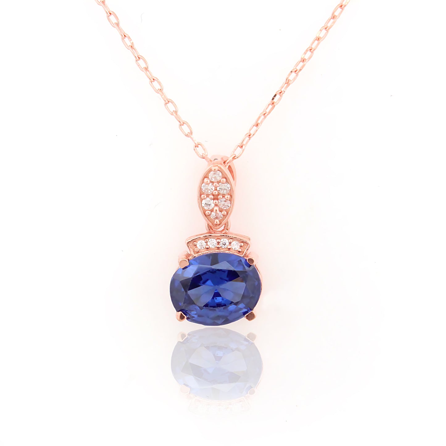 Oval Blue with Marquise Accent  92.5 Silver Pendant Chain