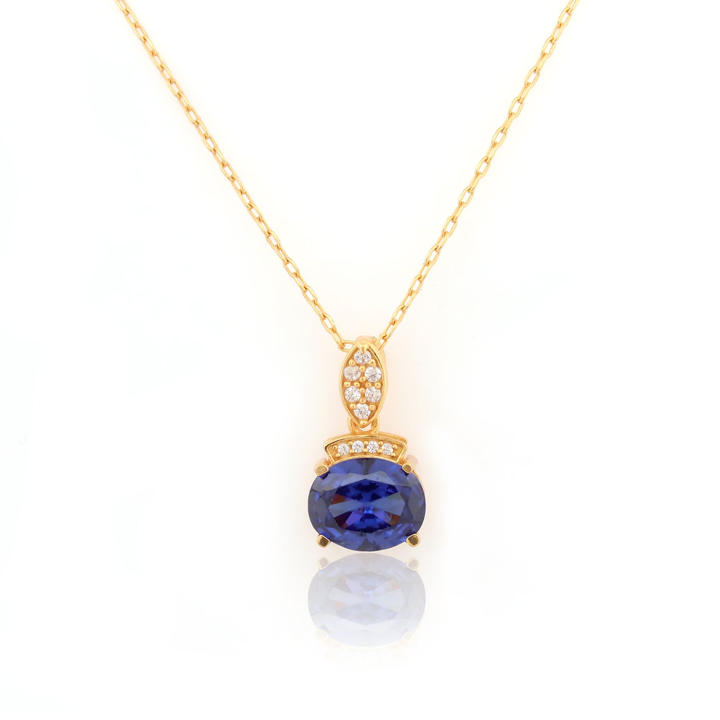Oval Blue with Marquise Accent  92.5 Silver Pendant Chain