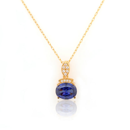 Oval Blue with Marquise Accent  92.5 Silver Pendant Chain