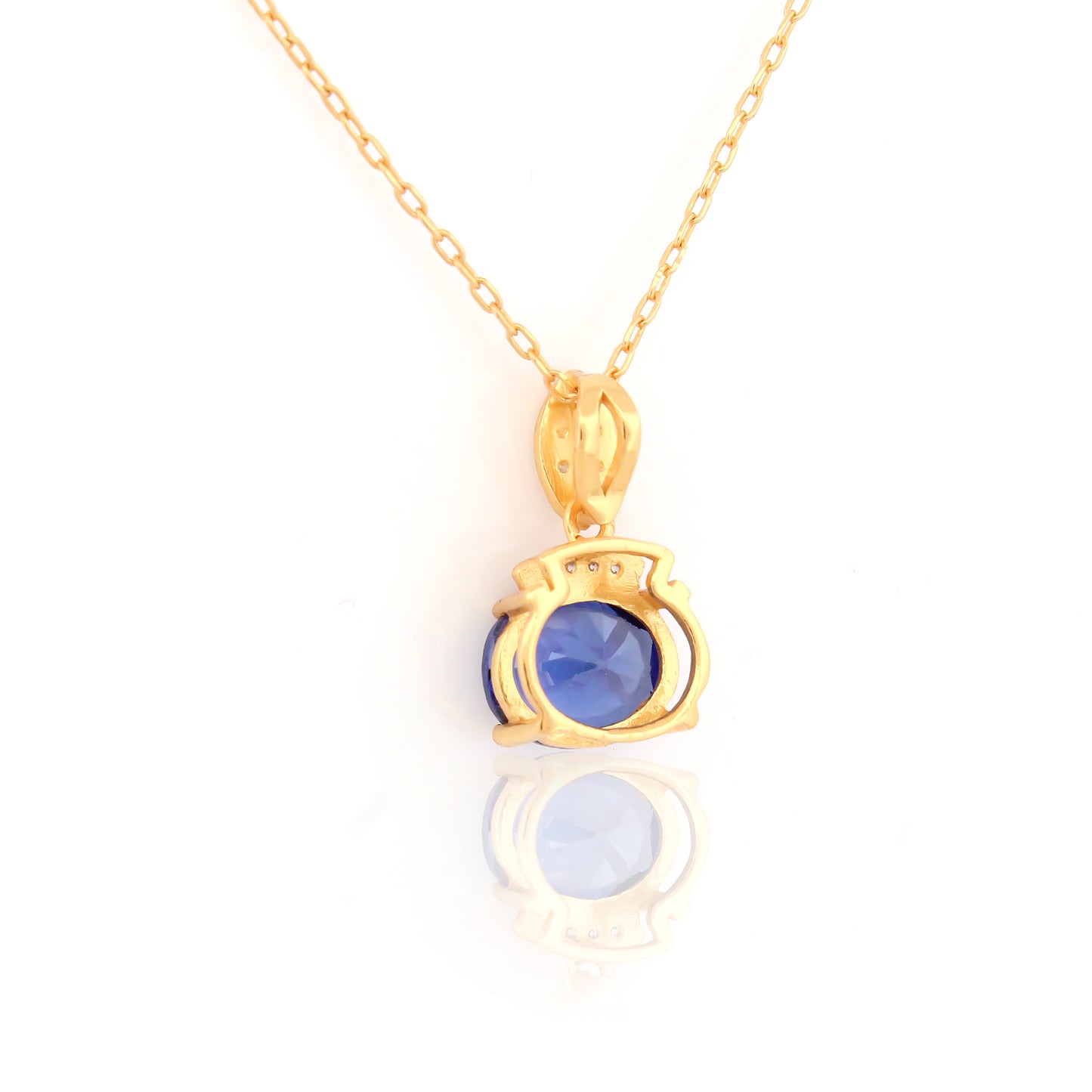 Oval Blue with Marquise Accent  92.5 Silver Pendant Chain