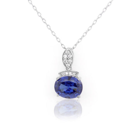 Oval Blue with Marquise Accent  92.5 Silver Pendant Chain