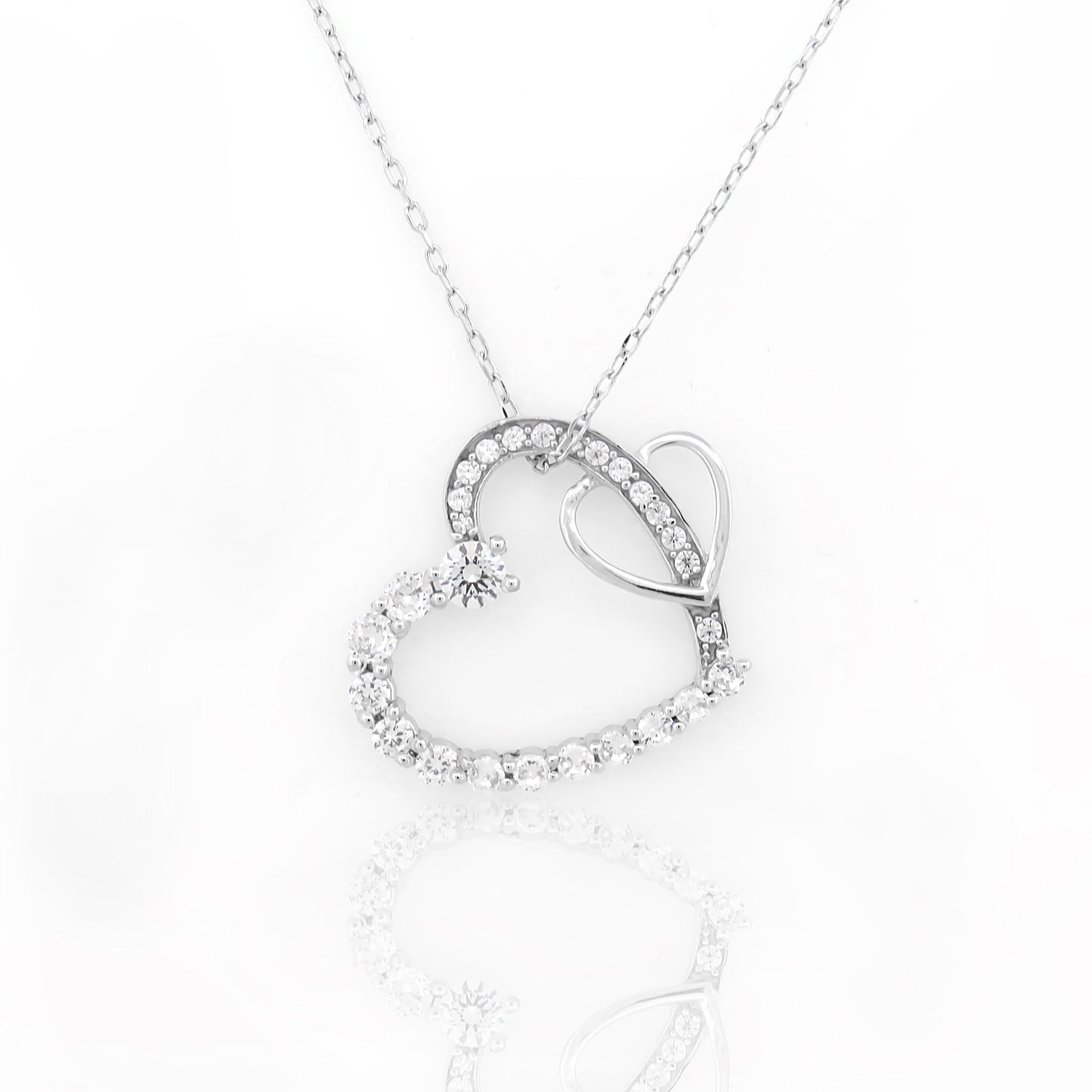 92.5 Silver Tone Heart Pendant Necklace