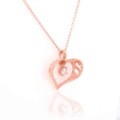 Filigree Heart Pendant Necklace with Silver Accent