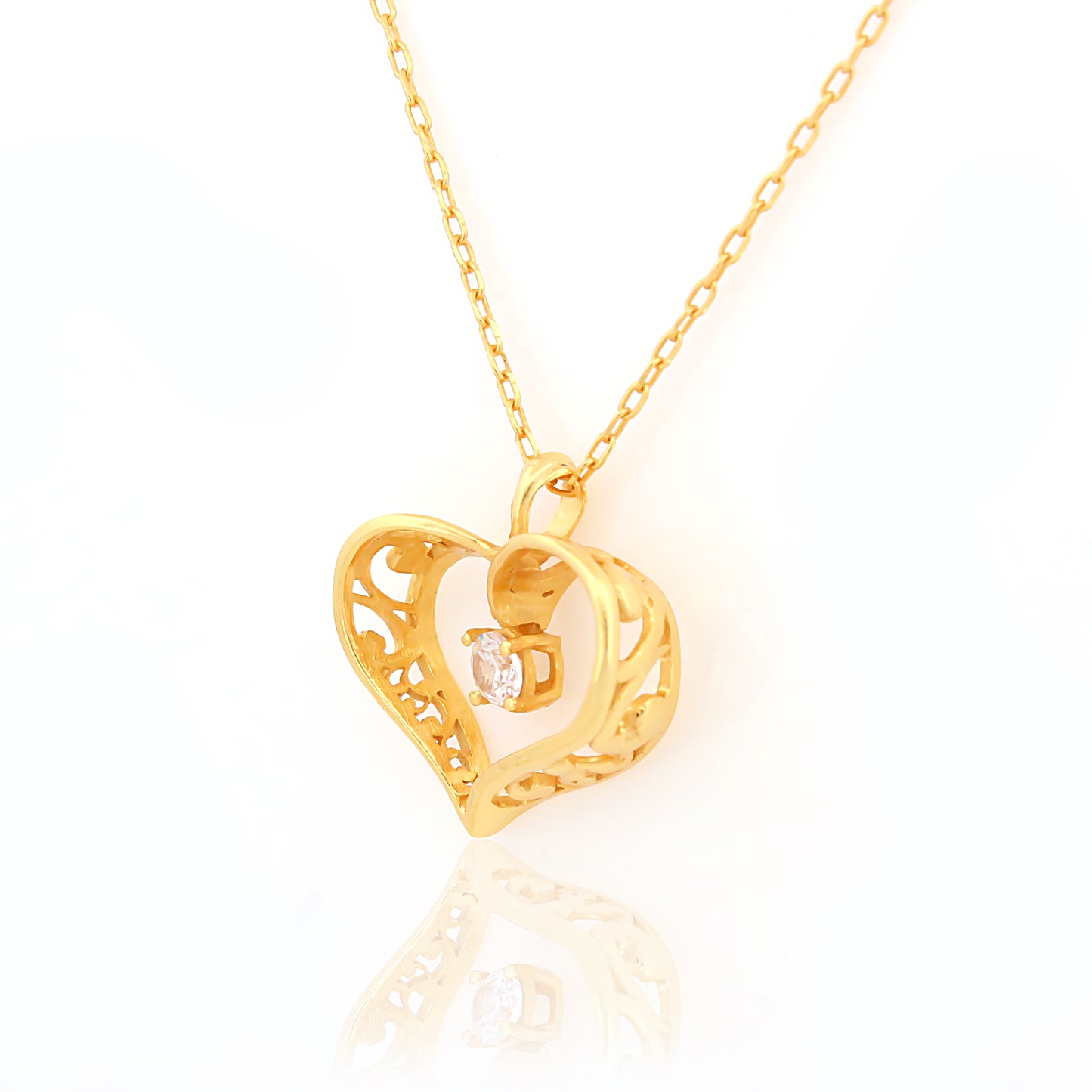 Filigree Heart Pendant Necklace with Silver Accent