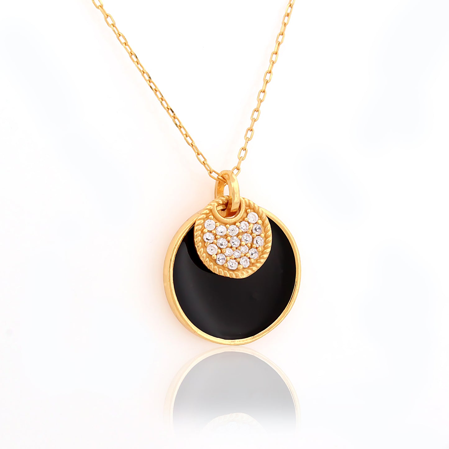 Black Disc Charm Silver Necklace