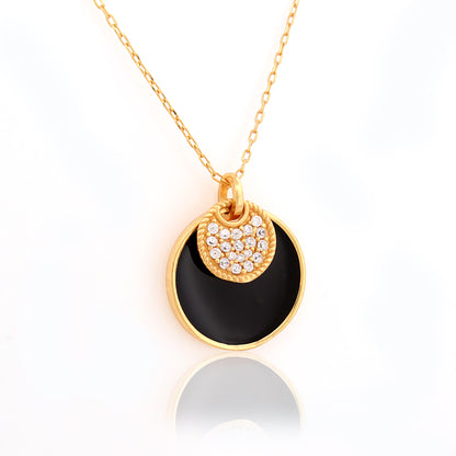 Black Disc Charm Silver Necklace