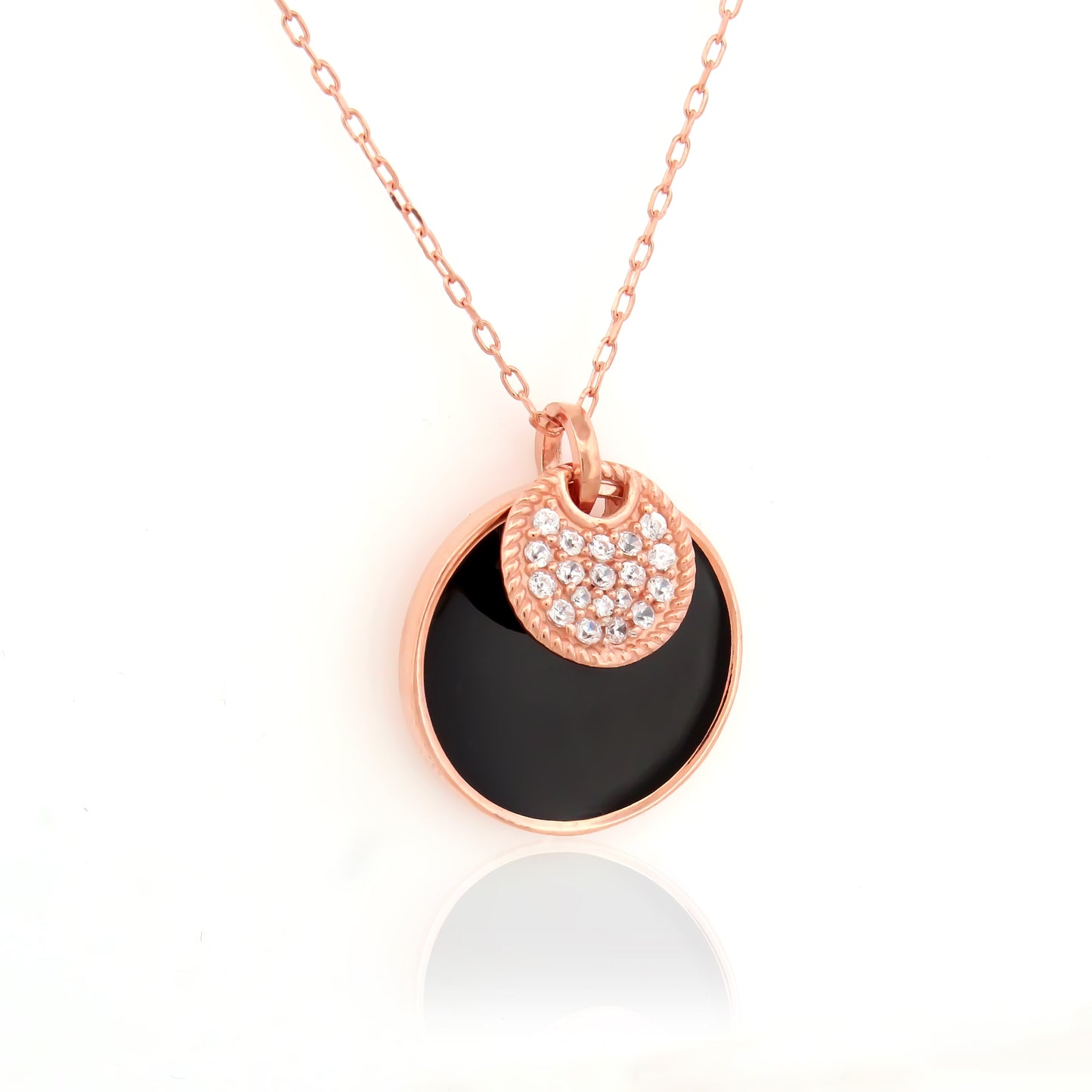 Black Disc Charm Silver Necklace