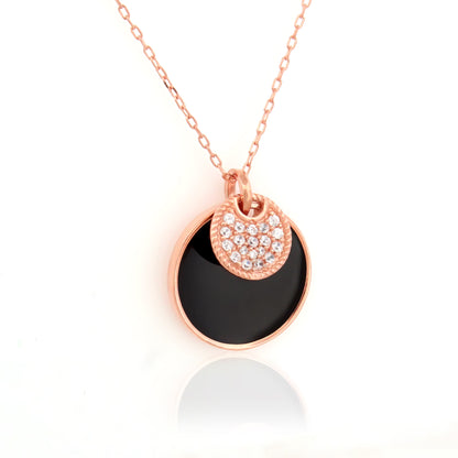 Black Disc Charm Silver Necklace
