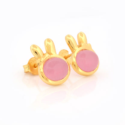 92.5 Pure Silver Bunny Ear Pink Studs