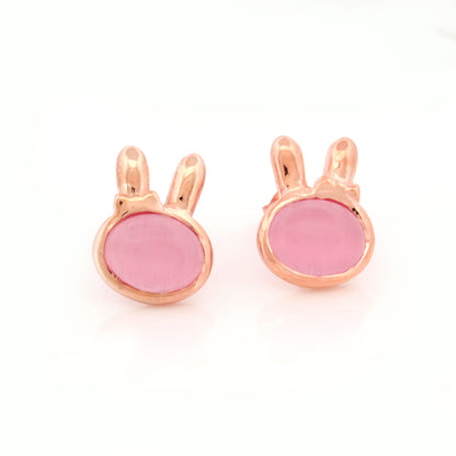 92.5 Pure Silver Bunny Ear Pink Studs