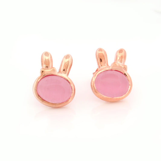 92.5 Pure Silver Bunny Ear Pink Studs