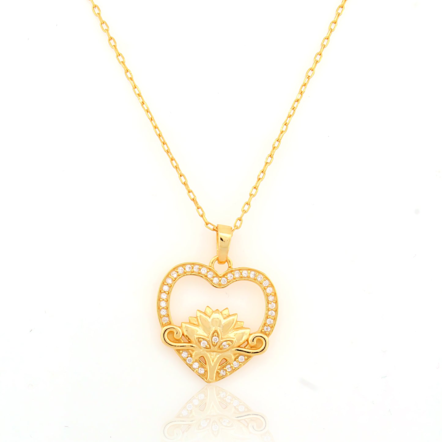 Sparkling Lotus in Heart with 92.5 Silver Pendant Chain