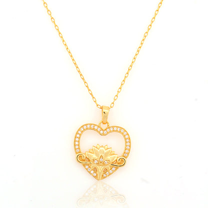 Sparkling Lotus in Heart with 92.5 Silver Pendant Chain
