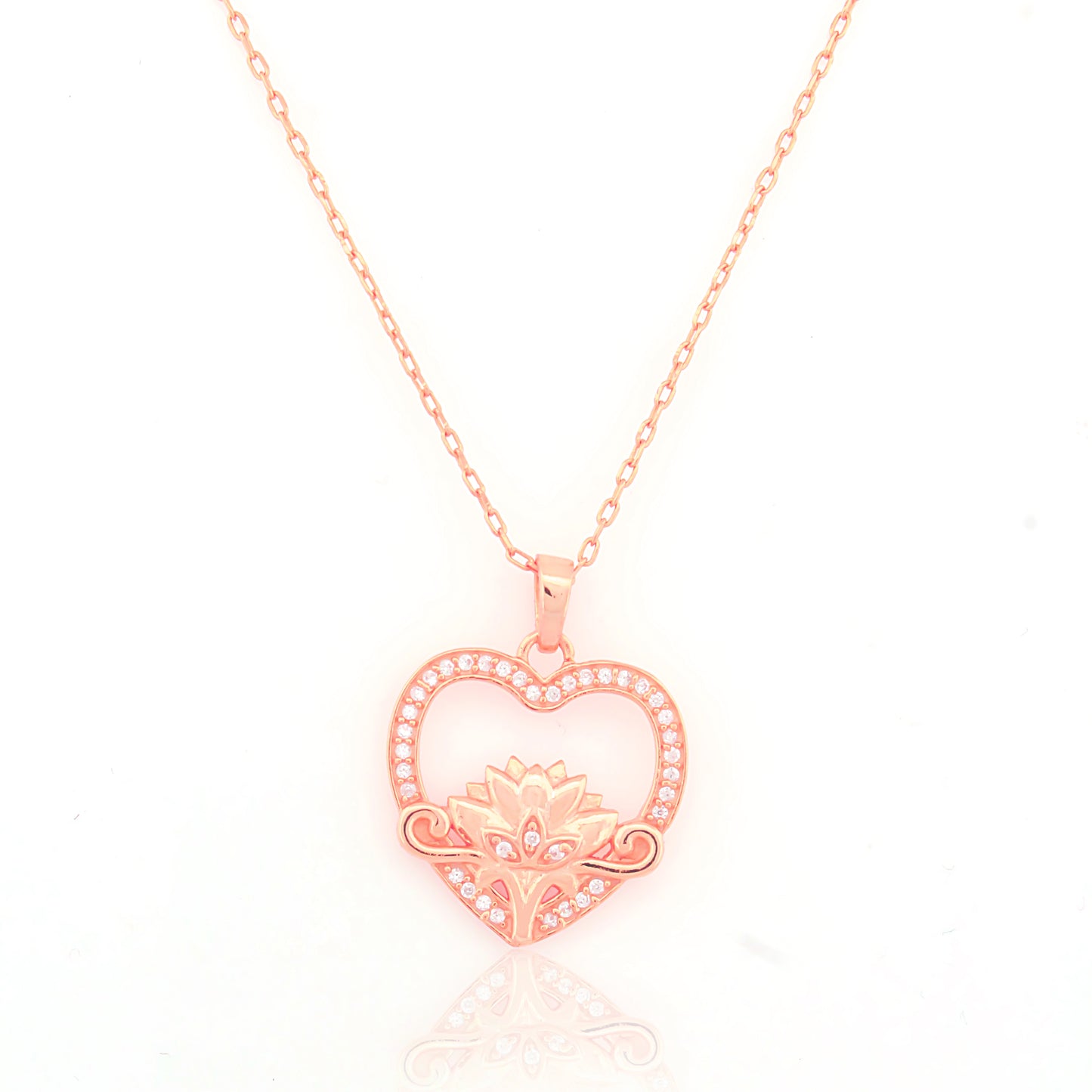 Sparkling Lotus in Heart with 92.5 Silver Pendant Chain