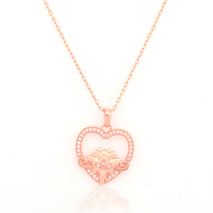 Sparkling Lotus in Heart with 92.5 Silver Pendant Chain