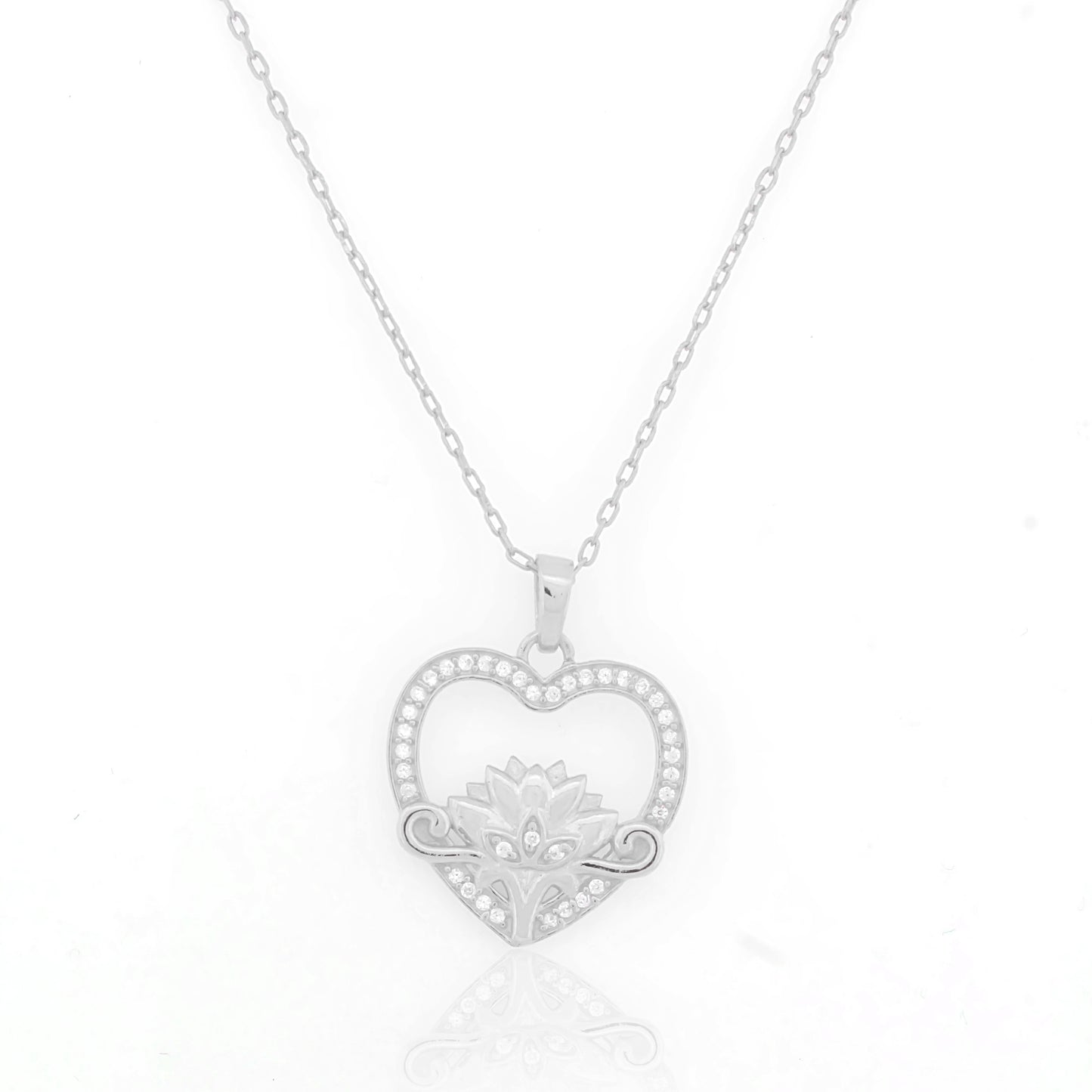 Sparkling Lotus in Heart with 92.5 Silver Pendant Chain