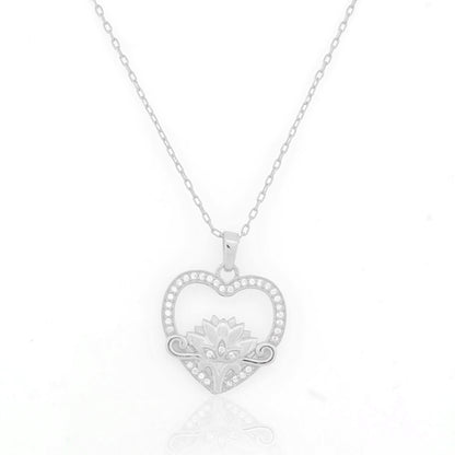 Sparkling Lotus in Heart with 92.5 Silver Pendant Chain