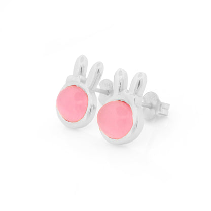 92.5 Pure Silver Bunny Ear Pink Studs