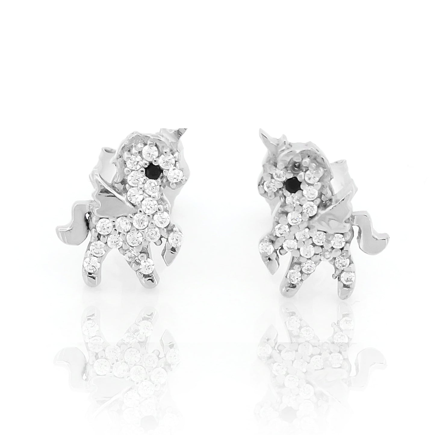 Sparkling Unicorn Stud Earrings in Silver