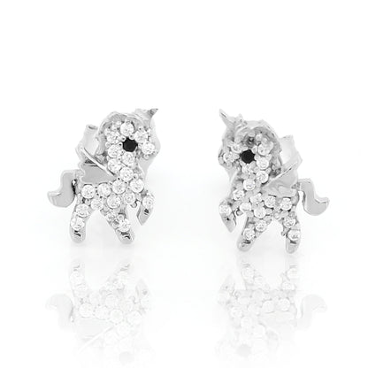 Sparkling Unicorn Stud Earrings in Silver