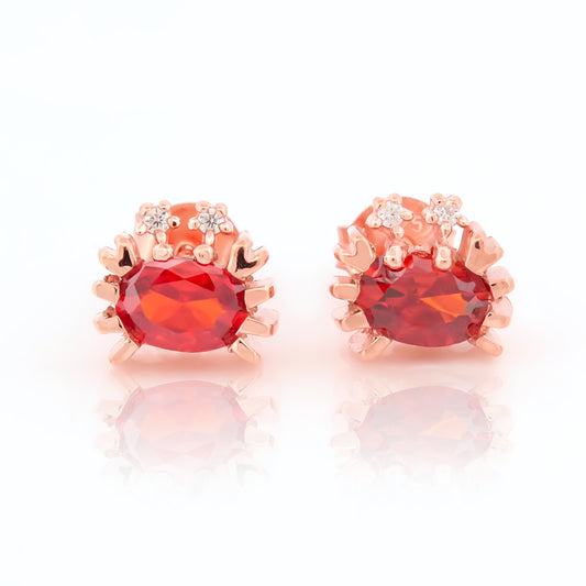 92.5 Crab Stud Earrings with Red Accent