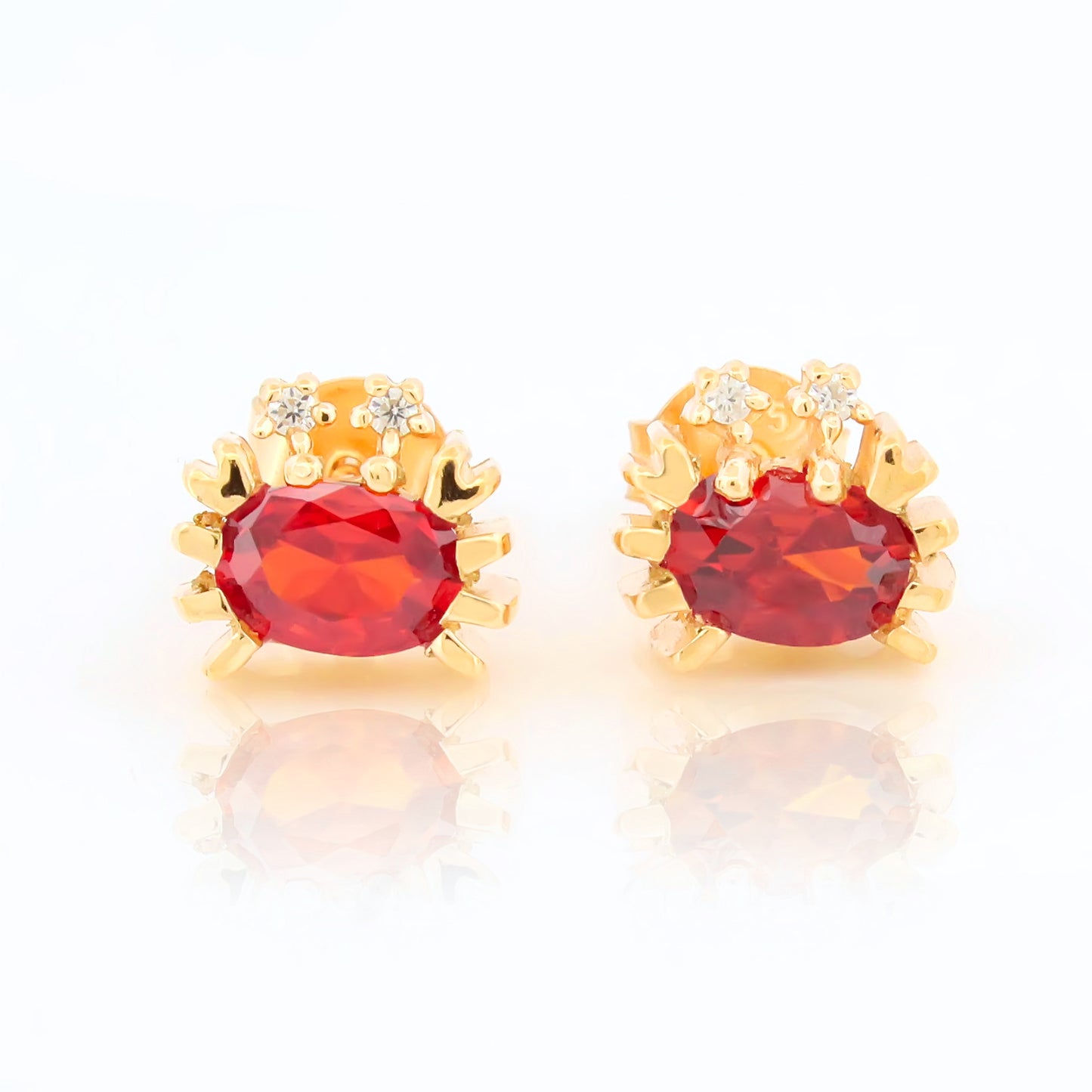 92.5 Crab Stud Earrings with Red Accent