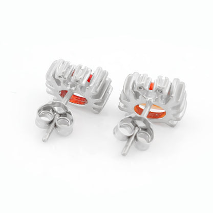 92.5 Crab Stud Earrings with Red Accent