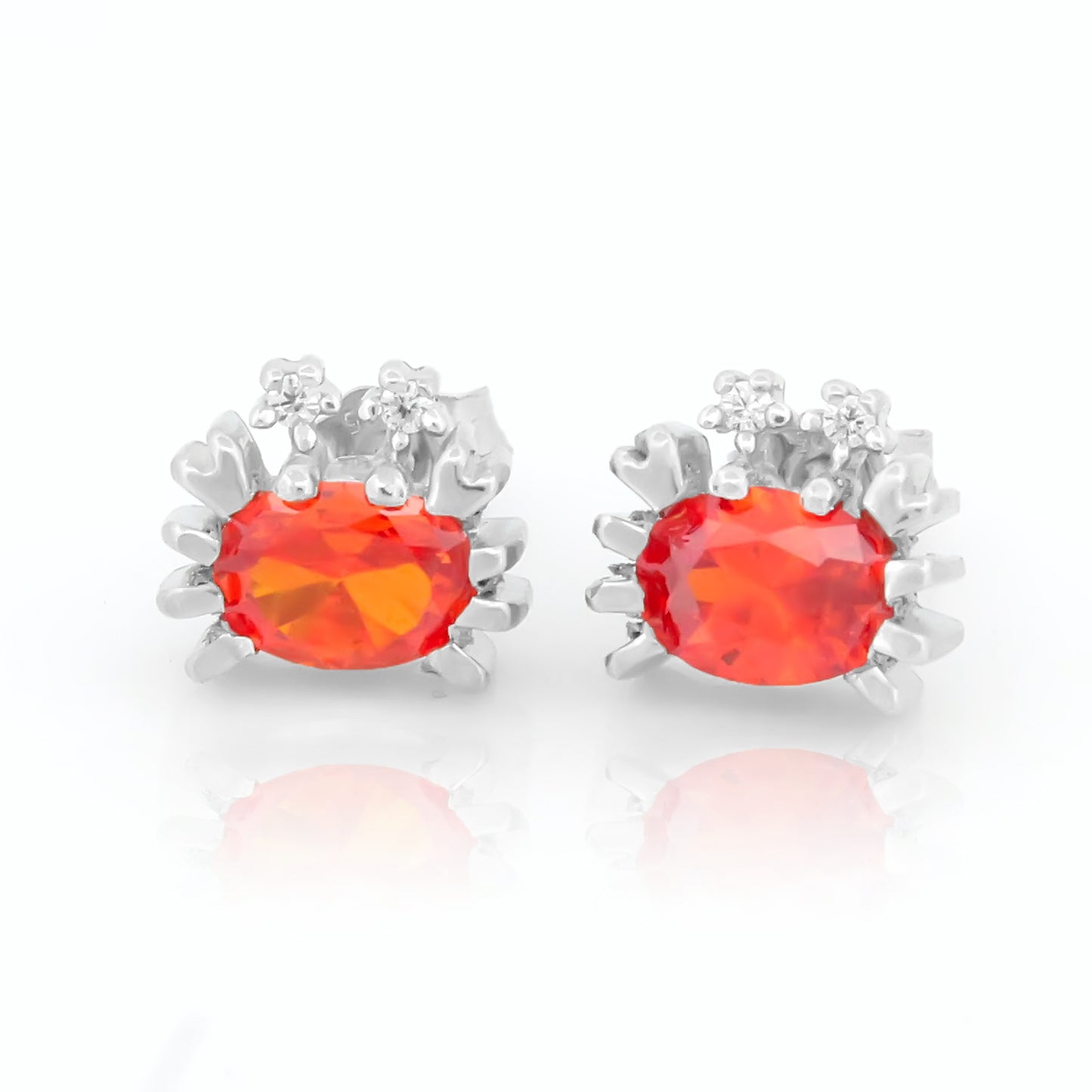 92.5 Crab Stud Earrings with Red Accent