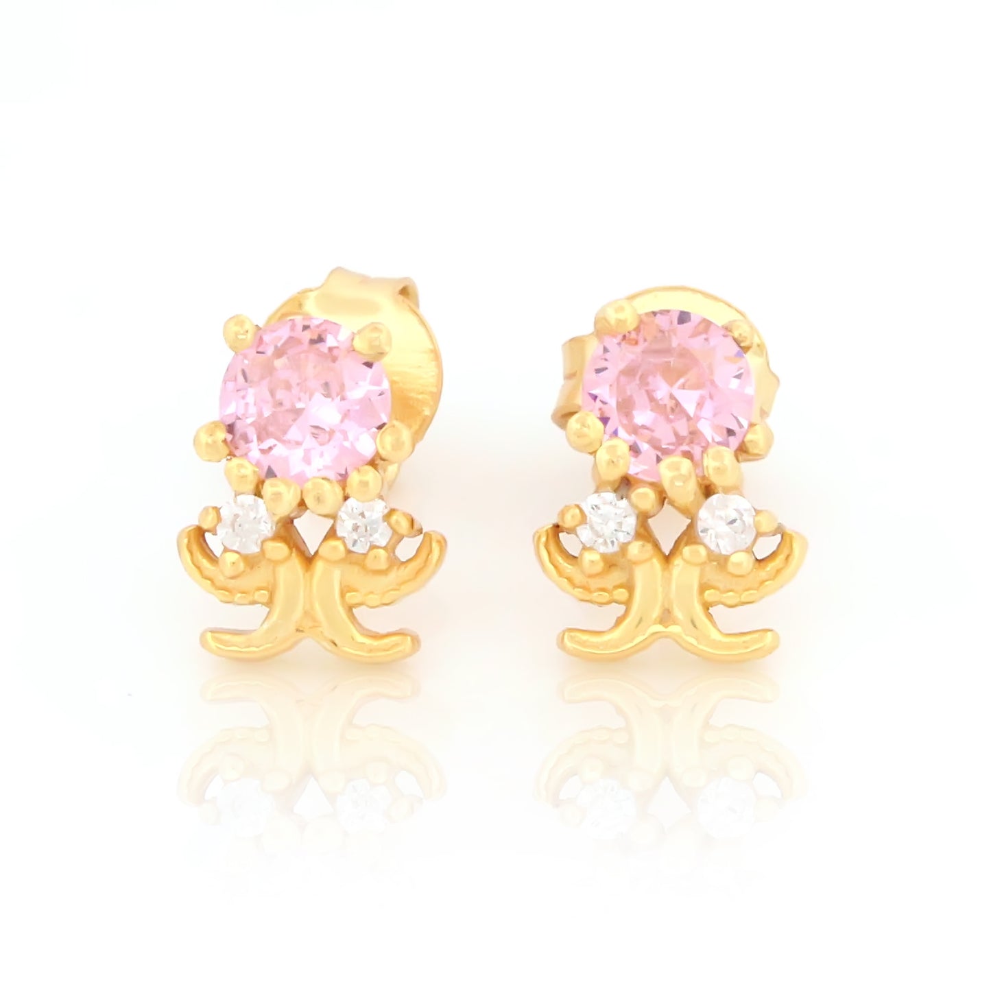 Octopus Stud Earrings with Pink Stone