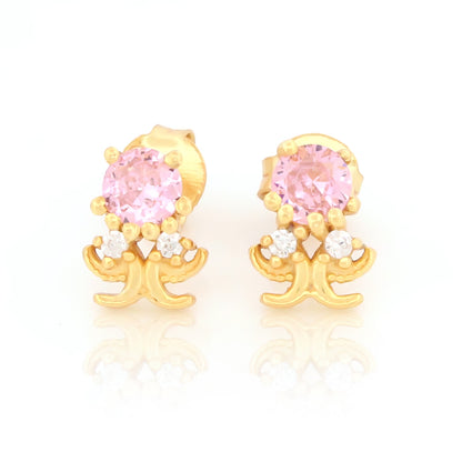 Octopus Stud Earrings with Pink Stone