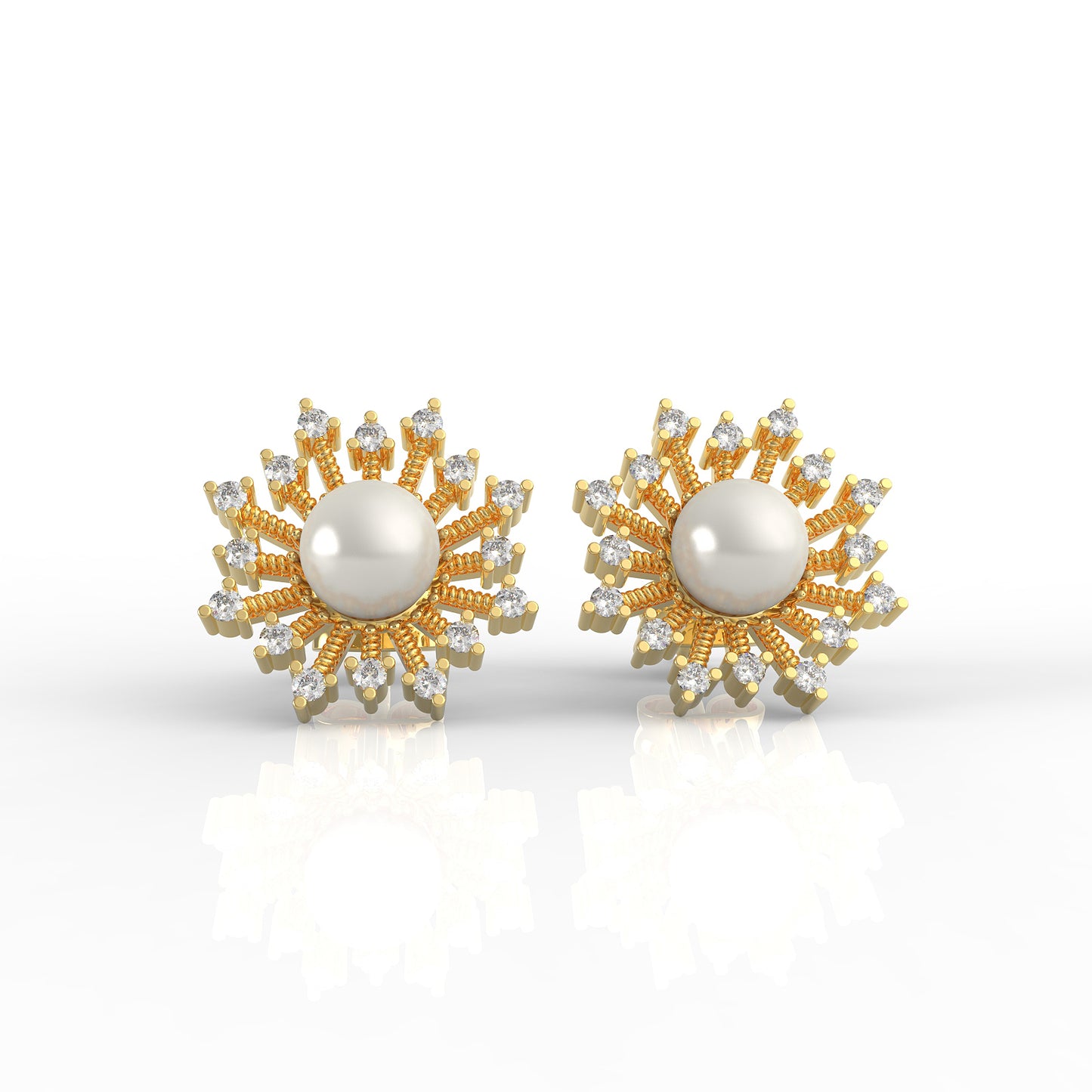 92.5 Pearl Studded Silver Sunburst Earrings