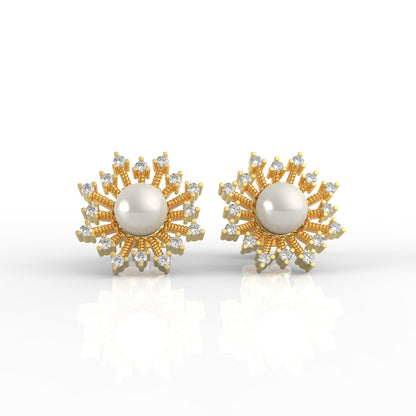 92.5 Pearl Studded Silver Sunburst Earrings