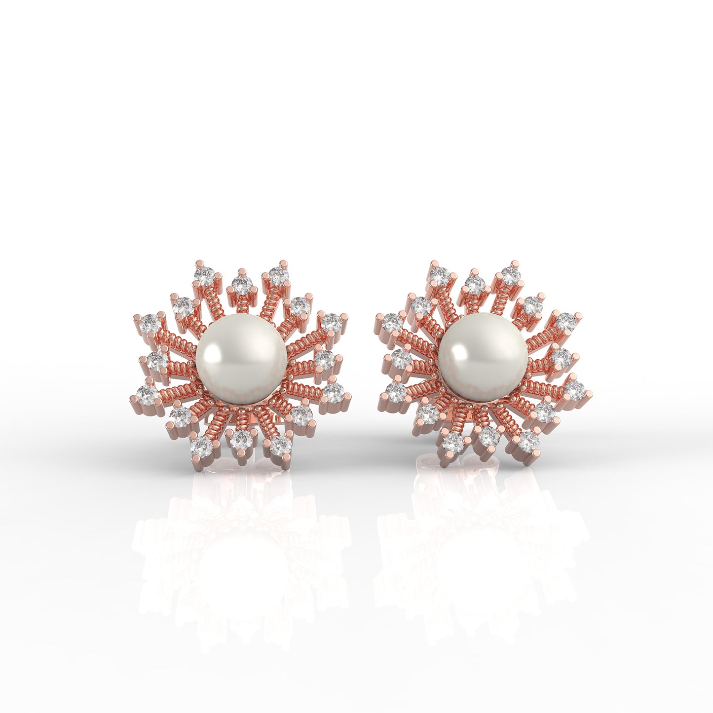 92.5 Pearl Studded Silver Sunburst Earrings